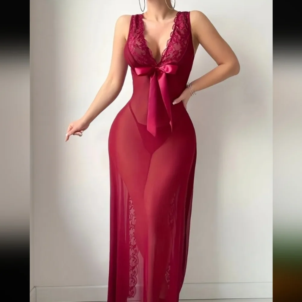 Elegant Burgundy Lace Nightgown